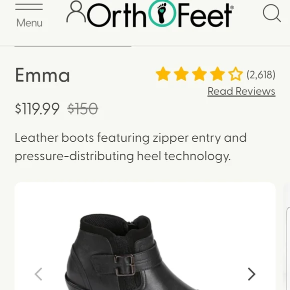 OrthoFeet Emma Black Ankle Boots - Picture 5 of 5